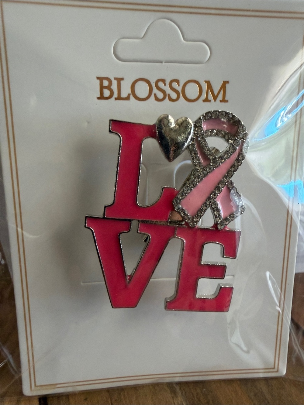 Blossom Pink 'LOVE' Ribbon Brooch